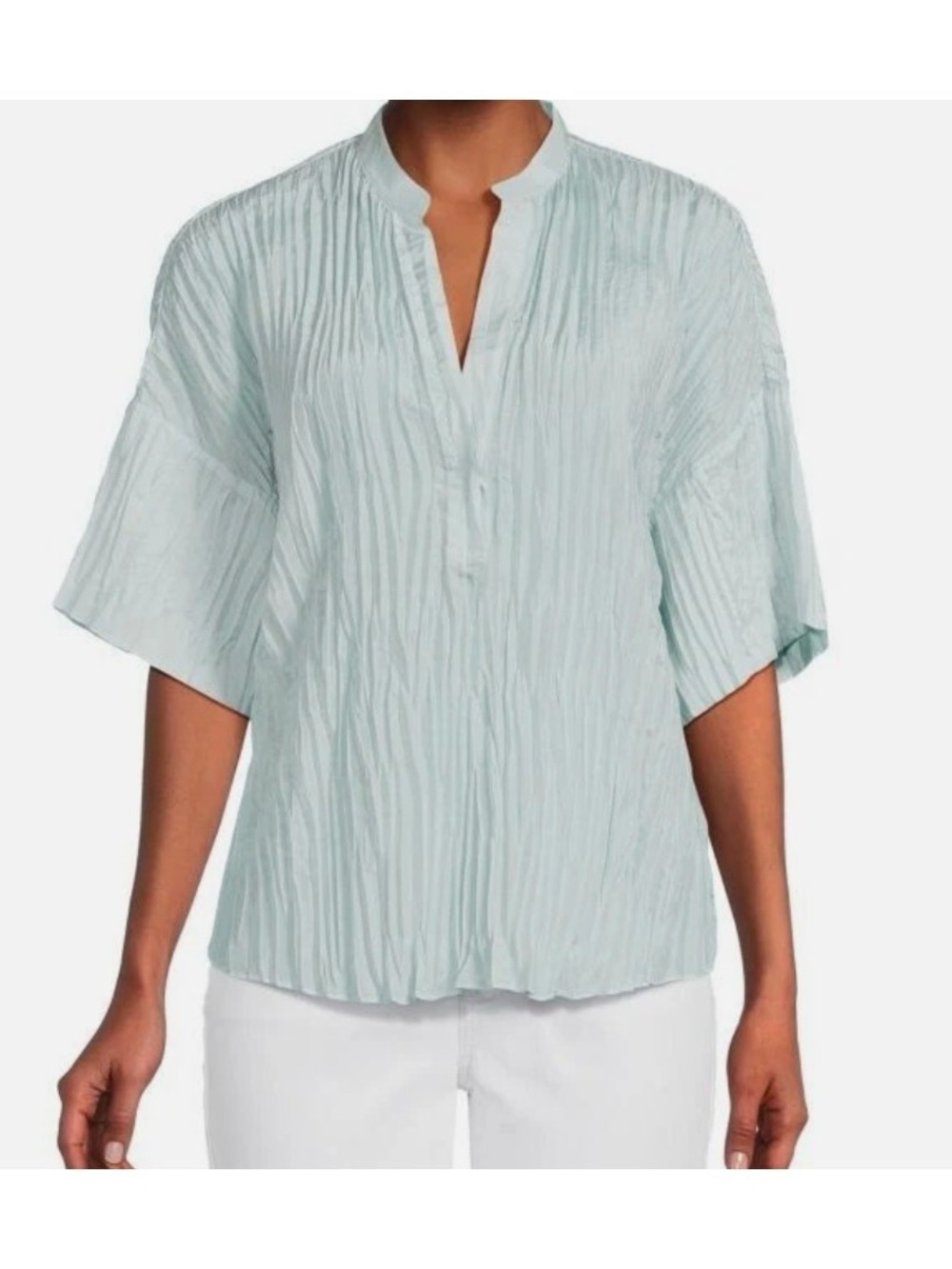 Vince Crushed Silk Short Sleeve Plus Size 2X Split Neck Oversized Minimalist Top